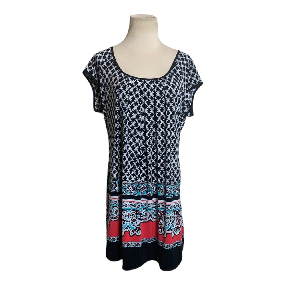 In Bloom short sleeves multi print tunic mini dress size medium